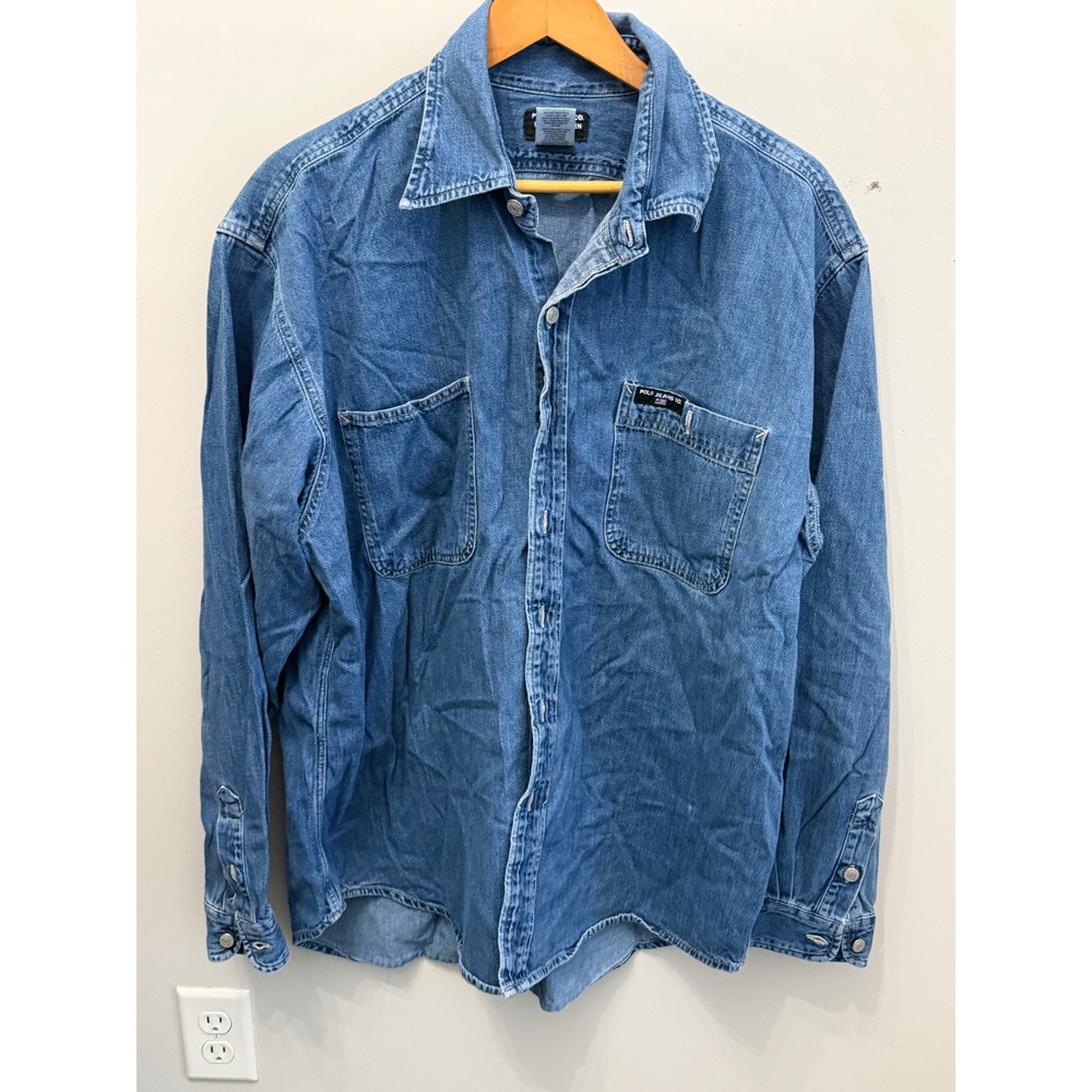 Vintage 90s Polo Jeans Co Ralph Lauren Denim Worker Shirt Mens XL